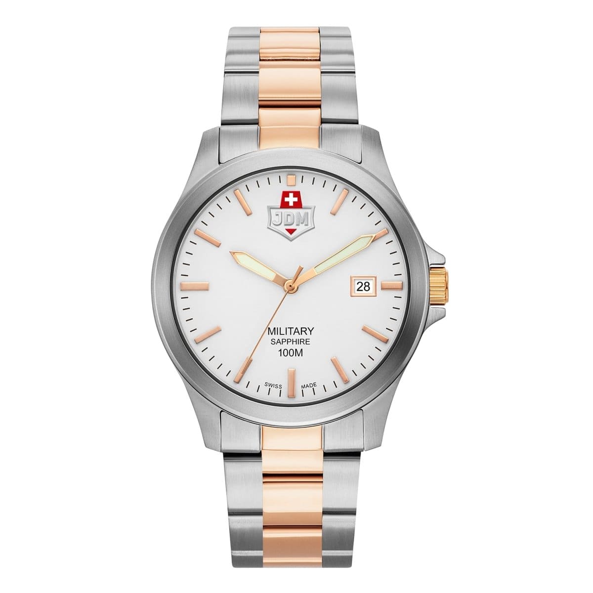 JDM Military Swiss Made ALPHA II Analog White Round Dial Men's Watch- JDM-WG005-04