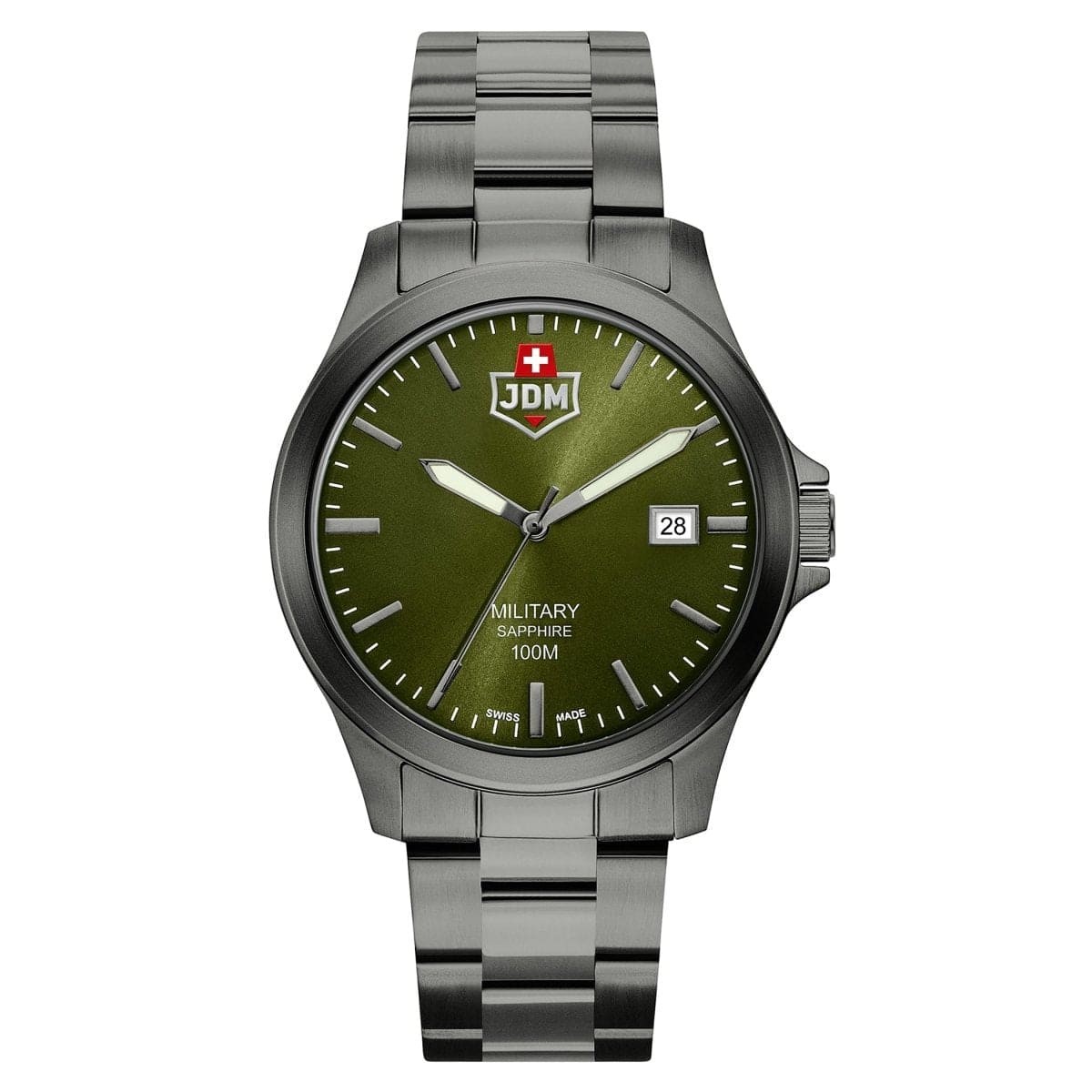 JDM Military Swiss Made ALPHA II Analog Green Round Dial Men's Watch- JDM-WG005-05