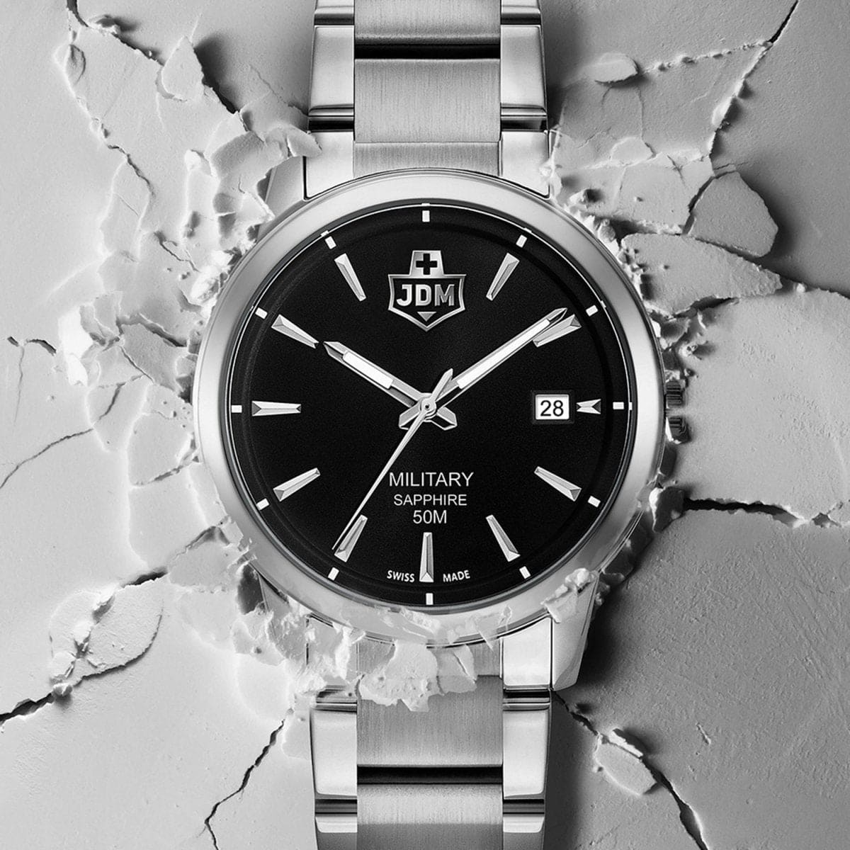 JDM Military Swiss Made BRAVO II Analog Black Round Dial Men's Watch- JDM-WG007-03