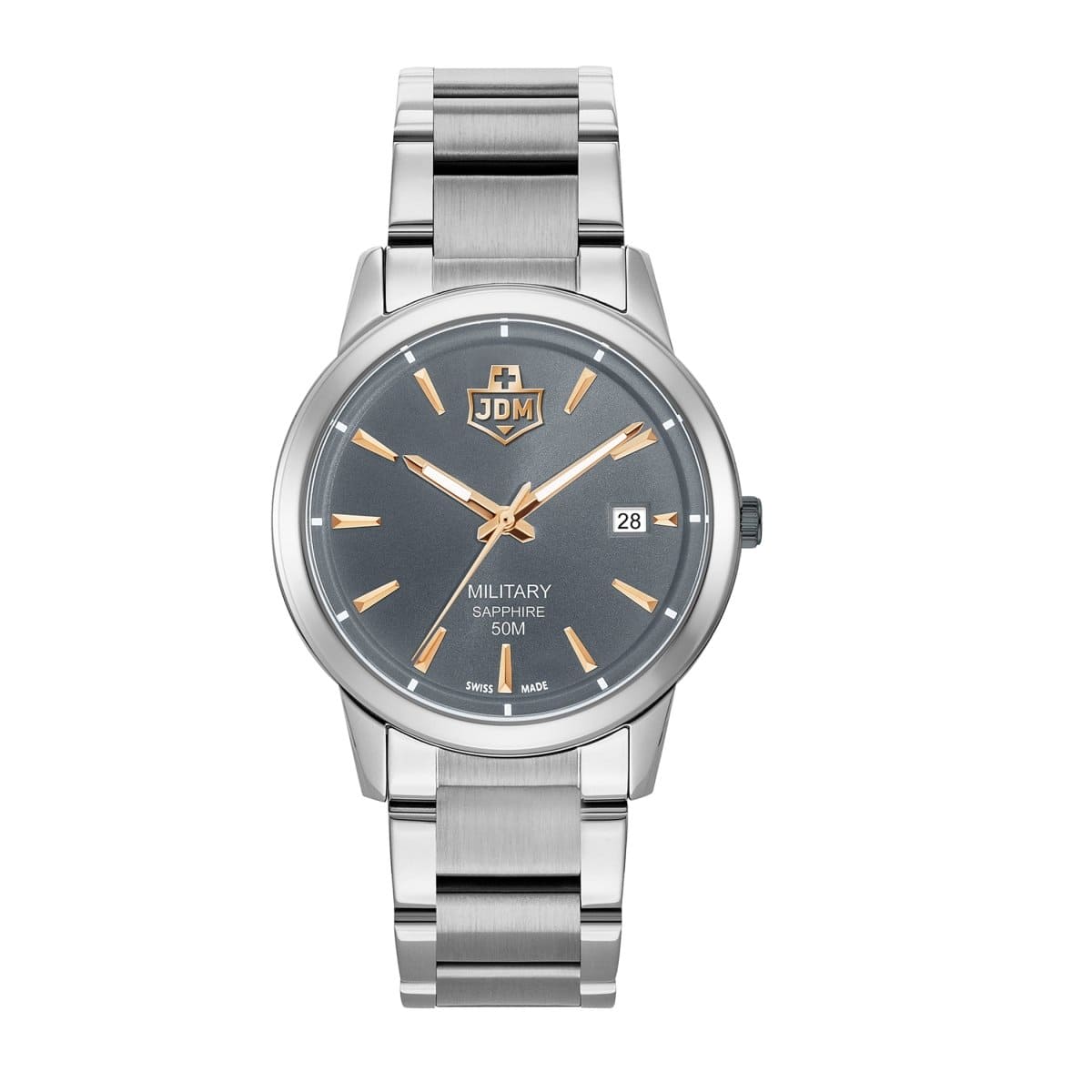 JDM Military Swiss Made BRAVO II Analog Grey Round Dial Men's Watch- JDM-WG007-04