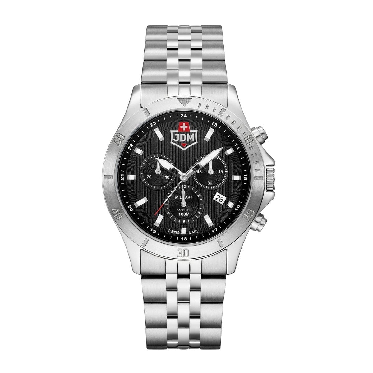 JDM Military Swiss Made DELTA Chronograph Black Round Dial Men's Watch- JDM-WG009-01
