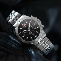 JDM Military Swiss Made DELTA Chronograph Black Round Dial Men's Watch- JDM-WG009-01