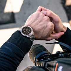 JDM Military Swiss Made DELTA Chronograph Black Round Dial Men's Watch- JDM-WG009-01