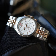 JDM Military Swiss Made DELTA Chronograph White Round Dial Men's Watch- JDM-WG009-02