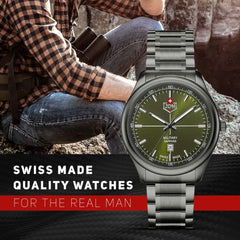 JDM Military Swiss Made ALPHA MISSION Analog Green Round Dial Men's Watch- JDM-WG010-02
