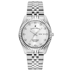 JACQUES DU MANOIR Inspiration DayDate Swiss Made Analogue Silver Round Dial Men's Watch- JWG00301