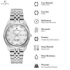 JACQUES DU MANOIR Inspiration DayDate Swiss Made Analogue Silver Round Dial Men's Watch- JWG00301