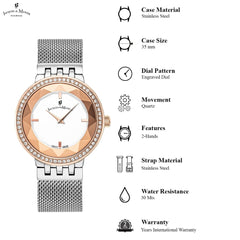 JACQUES DU MANOIR Fiona Swiss Made Analogue Silver Round Dial Women's Watch- JWS00501