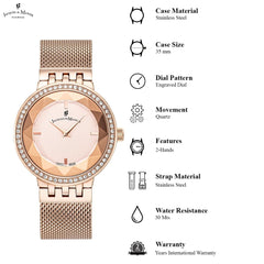 JACQUES DU MANOIR Fiona Swiss Made Analogue Rose Gold Round Dial Women's Watch- JWS00502