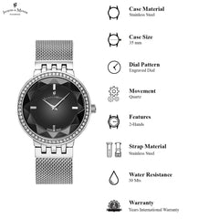 JACQUES DU MANOIR Fiona Swiss Made Analogue Black Round Dial Women's Watch- JWS00503