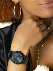 Aries Gold Prestige Quartz Black Round Sapphire Glass Dial Women's Watch - L 1032 BK-BKRG