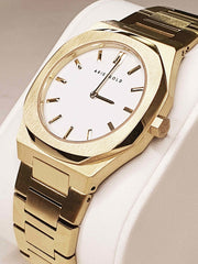 Aries Gold Prestige Quartz White Round Sapphire Glass Dial Women's Watch - L 1032 G-WG