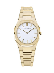 Aries Gold Prestige Quartz White Round Sapphire Glass Dial Women's Watch - L 1032 G-WG