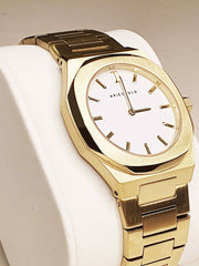 Aries Gold Prestige Quartz White Round Sapphire Glass Dial Women's Watch - L 1032 G-WG