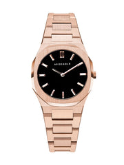 Aries Gold Prestige Quartz Black Round Sapphire Glass Dial Women's Watch - L 1032 RG-BKRG