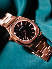 Aries Gold Prestige Quartz Black Round Sapphire Glass Dial Women's Watch - L 1032 RG-BKRG