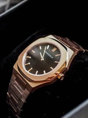 Aries Gold Prestige Quartz Black Round Sapphire Glass Dial Women's Watch - L 1032 RG-BKRG