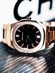 Aries Gold Prestige Quartz Black Round Sapphire Glass Dial Women's Watch - L 1032 RG-BKRG