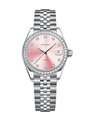 Aries Gold Heritage Quartz Pink Crystal Round Sapphire Glass Dial Women's Watch - L 1070 S-PK