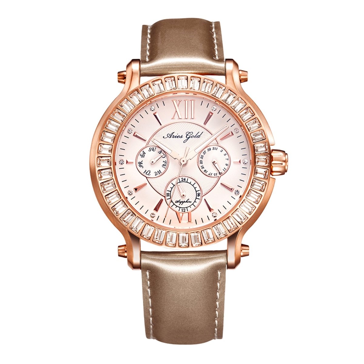 ARIES GOLD Rosa Multifunction CZ Watch with Sapphire Glass For Women- L 1159 RG-W