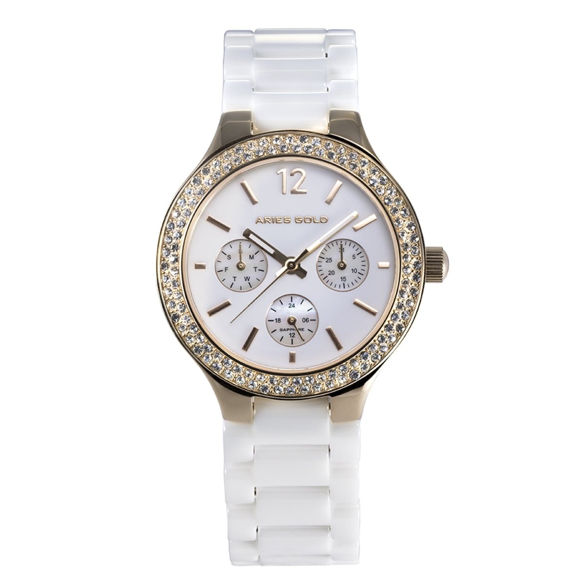 ARIES GOLD Conqueress Multifunction Crystals Watch with Sapphire Glass For Women- L 5004Z G-W