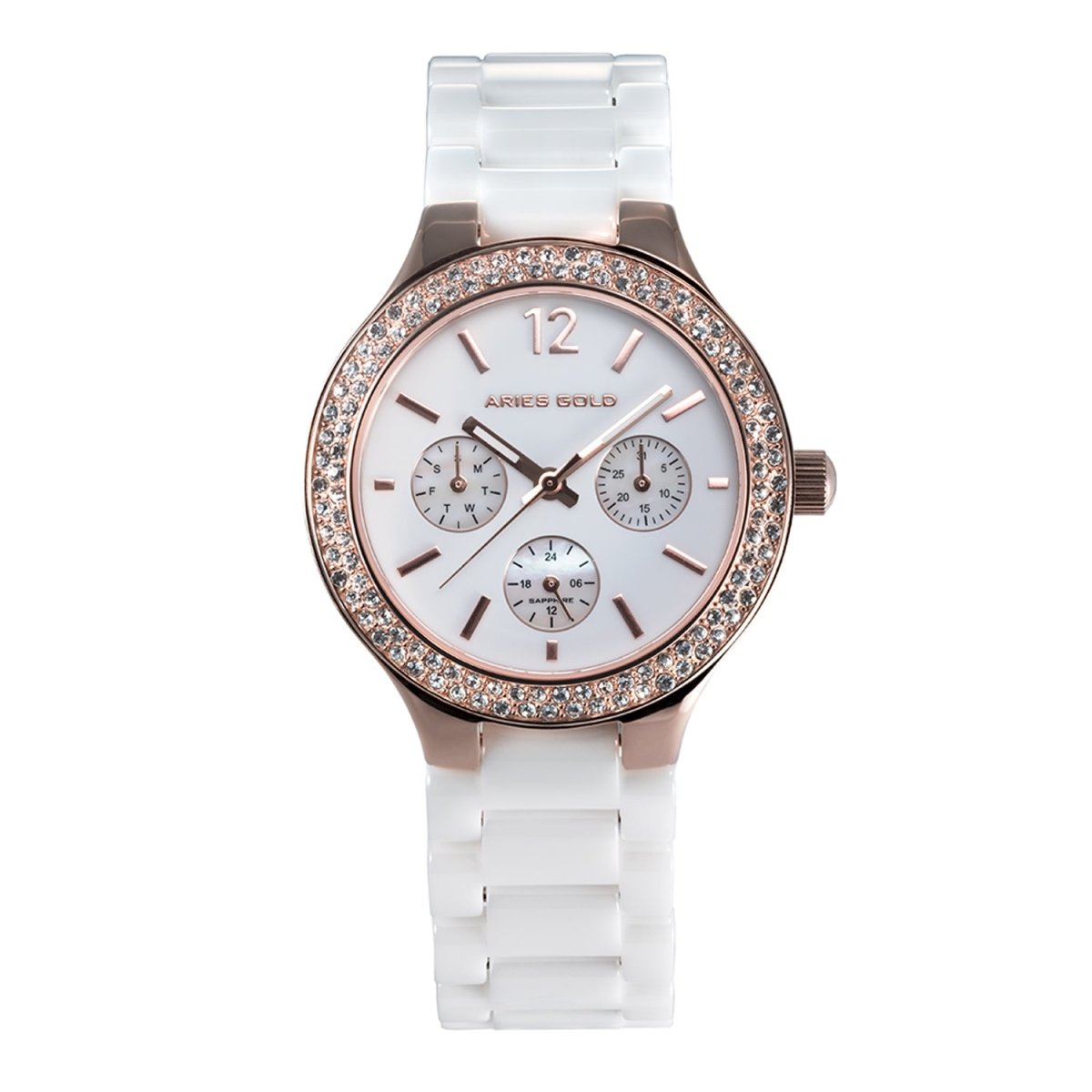 ARIES GOLD Conqueress Multifunction Crystals Watch with Sapphire Glass For Women- L 5004Z RG-W