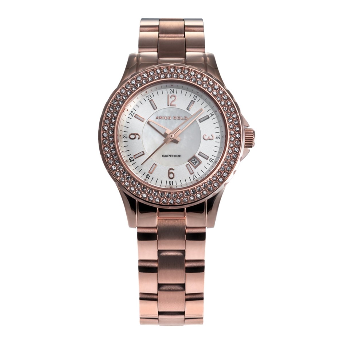 ARIES GOLD Venus Crystals Watch with Sapphire Glass For Women- L 5005Z RG-MOP