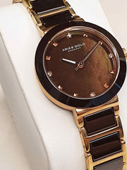 Aries Gold Enchant Persia Quartz Brown MOP Crystal Round Sapphire Glass Dial Women's Watch - L 5006Z RG-BRMP