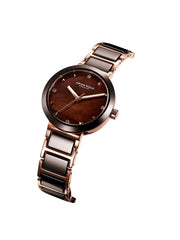 Aries Gold Enchant Persia Quartz Brown MOP Crystal Round Sapphire Glass Dial Women's Watch - L 5006Z RG-BRMP