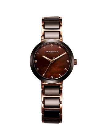 Aries Gold Enchant Persia Quartz Brown MOP Crystal Round Sapphire Glass Dial Women's Watch - L 5006Z RG-BRMP