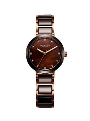 Aries Gold Enchant Persia Quartz Brown MOP Crystal Round Sapphire Glass Dial Women's Watch - L 5006Z RG-BRMP