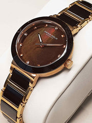 Aries Gold Enchant Persia Quartz Brown MOP Crystal Round Sapphire Glass Dial Women's Watch - L 5006Z RG-BRMP