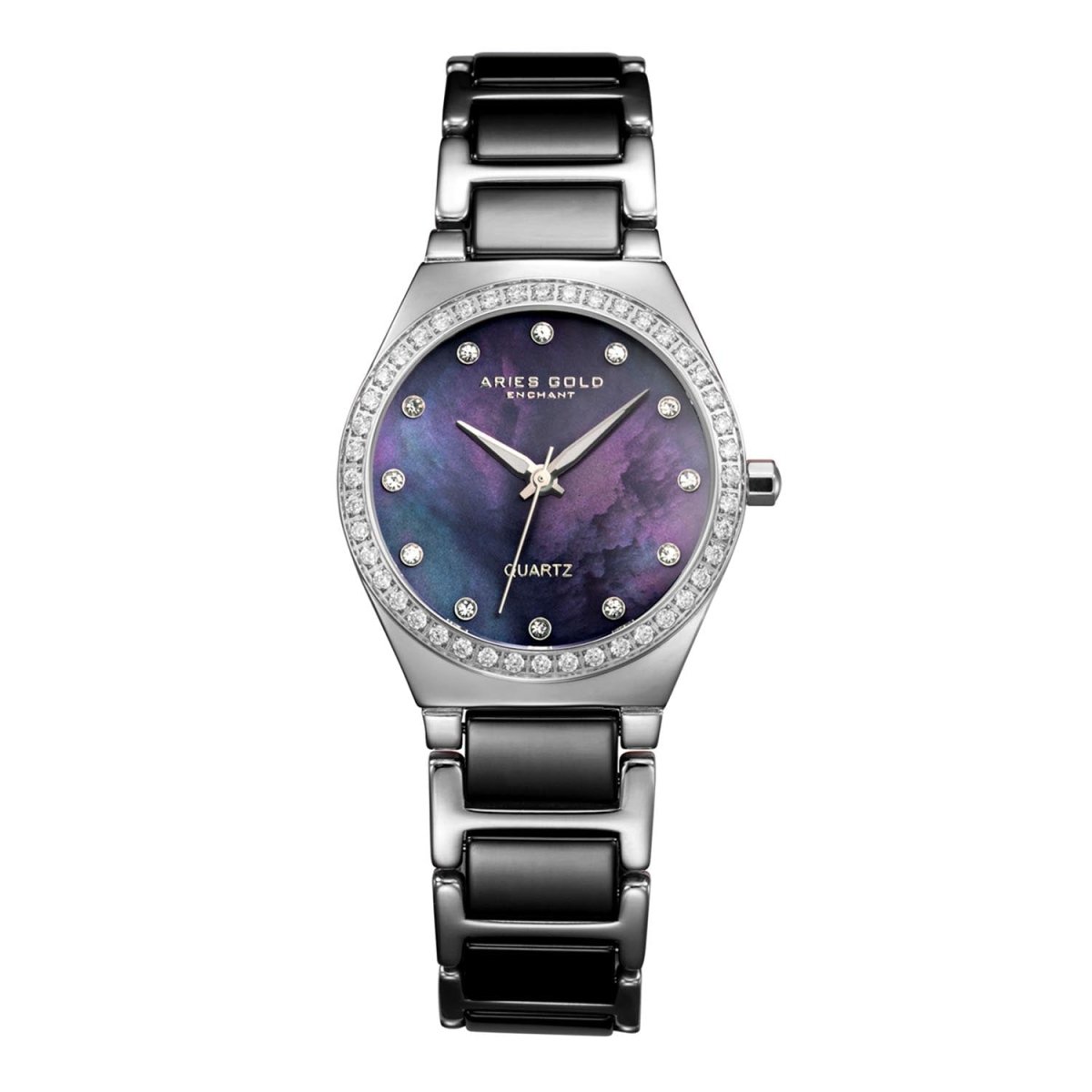 ARIES GOLD Diva Crystals Watch with Ceramic Strap & Sapphire Glass For Women's- L 5014Z S-BKMOP