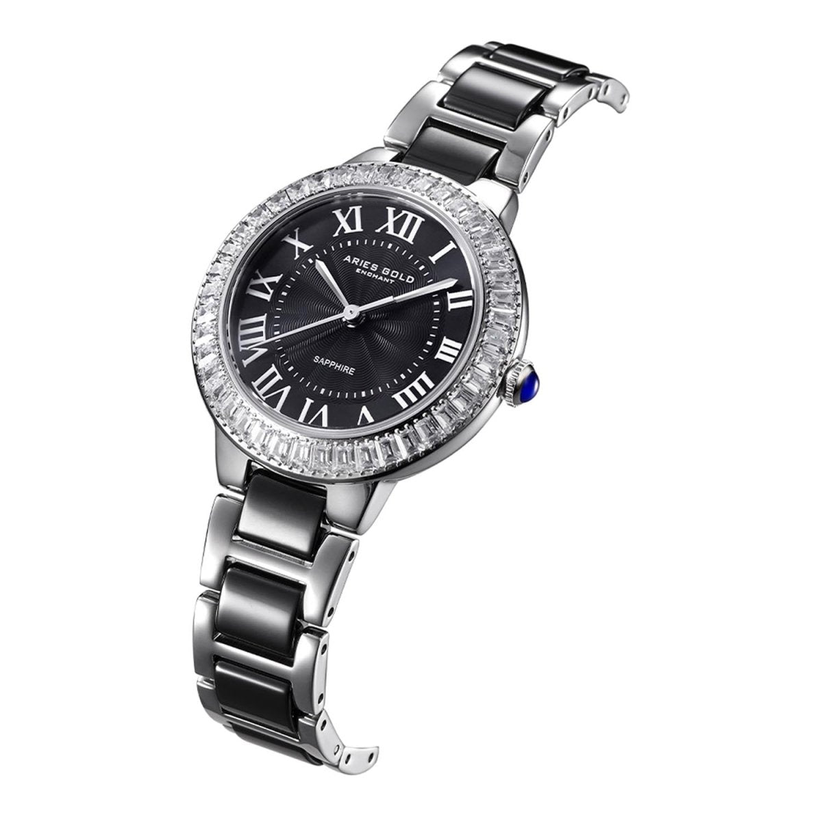 ARIES GOLD Capella Crystals Watch with Ceramic Strap & Sapphire Glass For Women's- L 5015Z S-BK