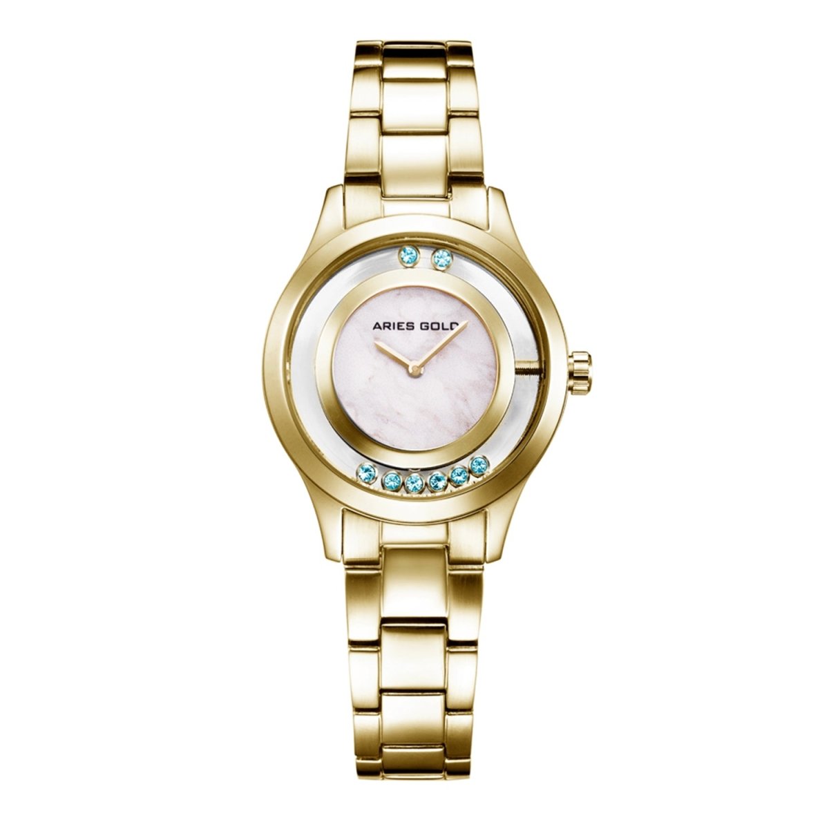 ARIES GOLD Verona Swaroskvi Moveable Crystals Watch with Sapphire Glass For Women- L 5021 G-MB