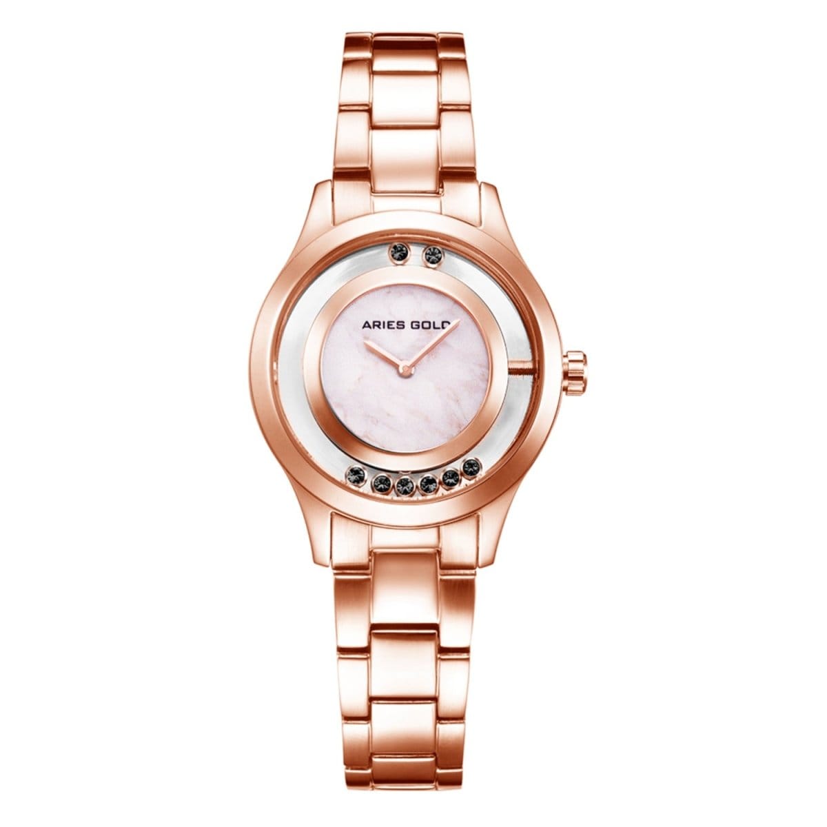ARIES GOLD Verona Swaroskvi Moveable Crystals Watch with Sapphire Glass For Women- L 5021 RG-MB