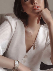 Aries Gold Enchant Isabella Quartz White Rectangle Sapphire Glass Dial Women's Watch - L 5032Z G-W