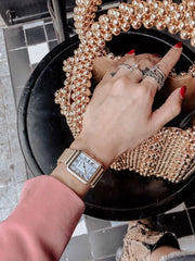 Aries Gold Enchant Isabella Quartz White Rectangle Sapphire Glass Dial Women's Watch - L 5032Z G-W