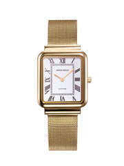 Aries Gold Enchant Isabella Quartz White Rectangle Sapphire Glass Dial Women's Watch - L 5032Z G-W