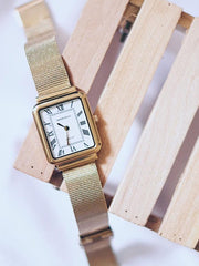 Aries Gold Enchant Isabella Quartz White Rectangle Sapphire Glass Dial Women's Watch - L 5032Z G-W