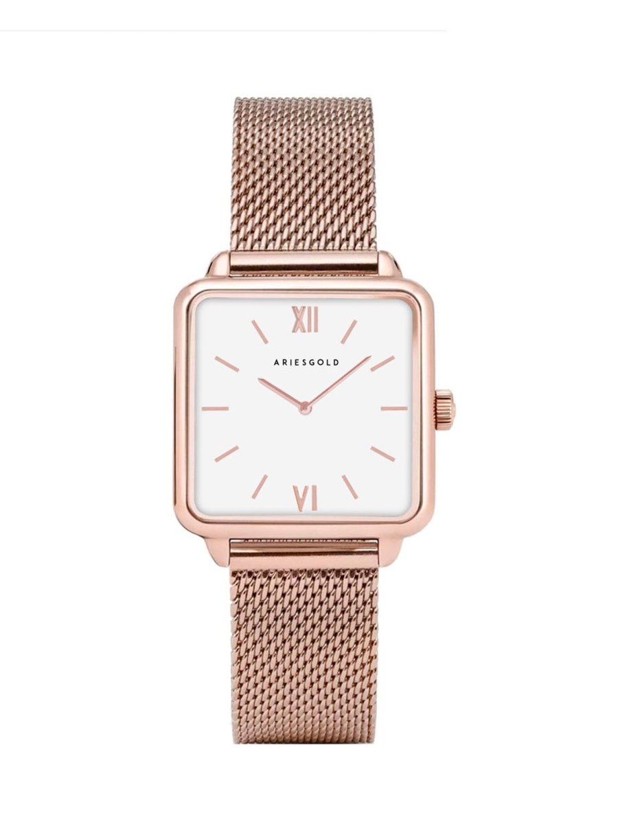 Aries Gold Minuit 5038 Quartz White Square Sapphire Glass Dial Women's Watch - L 5038 RG-W