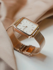 Aries Gold Minuit 5038 Quartz White Square Sapphire Glass Dial Women's Watch - L 5038 RG-W