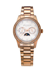 Aries Gold Heritage Moonphase White MOP Crystal Round Dial Women's Watch - L 5040 RG-MP