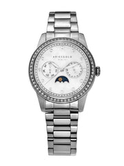 Aries Gold Heritage Moonphase White MOP Crystal Round Dial Women's Watch - L 5040 S-MP
