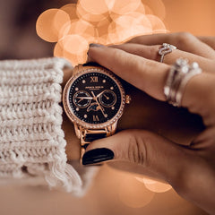 ARIES GOLD Luna Moonphase Crystals MOP Dial Watch with Sapphire Glass For Women- L 58010L RG-BKMP