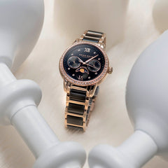 ARIES GOLD Luna Moonphase Crystals MOP Dial Watch with Sapphire Glass For Women- L 58010L RG-BKMP