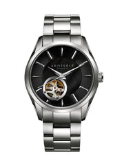 Aries Gold Inspira Open Heart Automatic 21 Jewels Black Round Dial Women's Watch - L 9023 S-BK