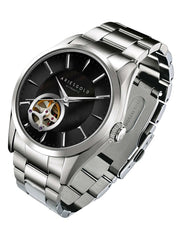 Aries Gold Inspira Open Heart Automatic 21 Jewels Black Round Dial Women's Watch - L 9023 S-BK
