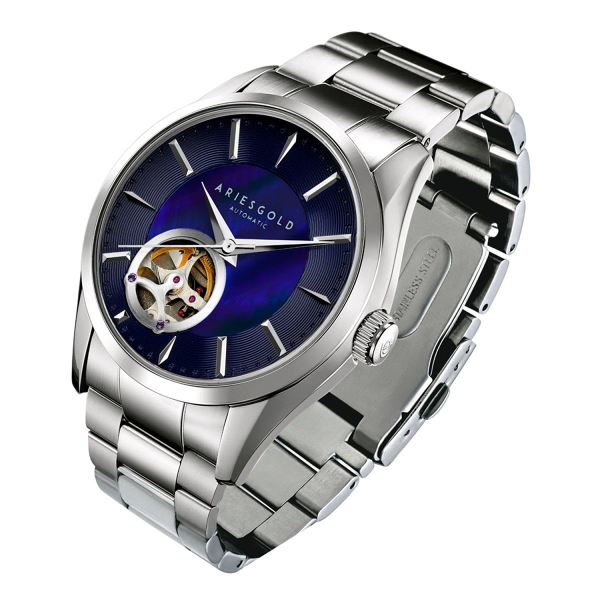 ARIES GOLD Inspira Automatic MOP Dial Open Heart Watch with Sapphire Glass For Women- L 9023 S-BU