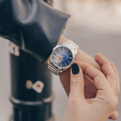 ARIES GOLD Inspira Automatic MOP Dial Open Heart Watch with Sapphire Glass For Women- L 9023 S-BU
